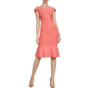 BCBGMAXAZRIA bcbg coral fluted midi flutter sleeve bandage dress